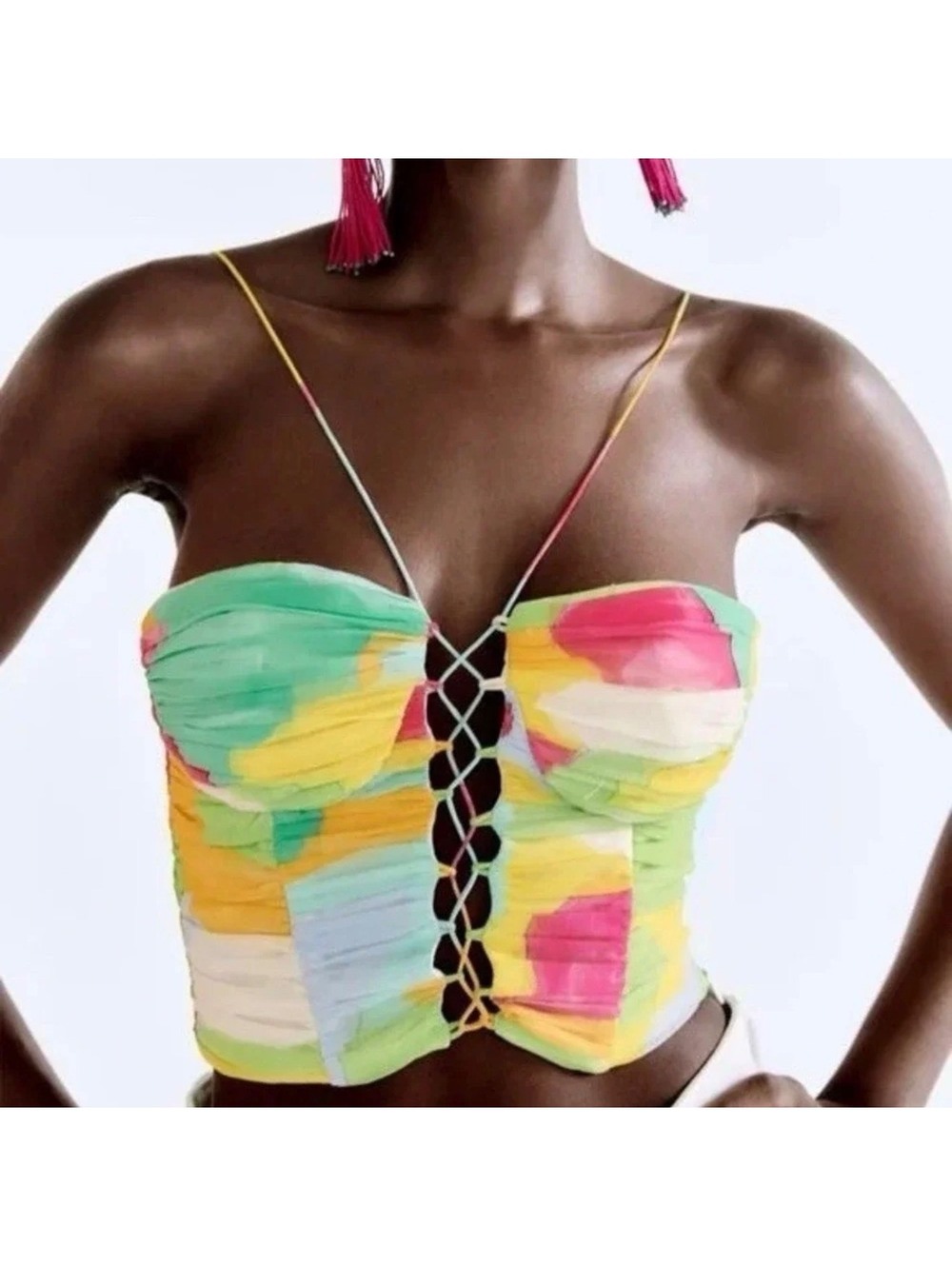 Zara women’s multicolored corset crop top size S